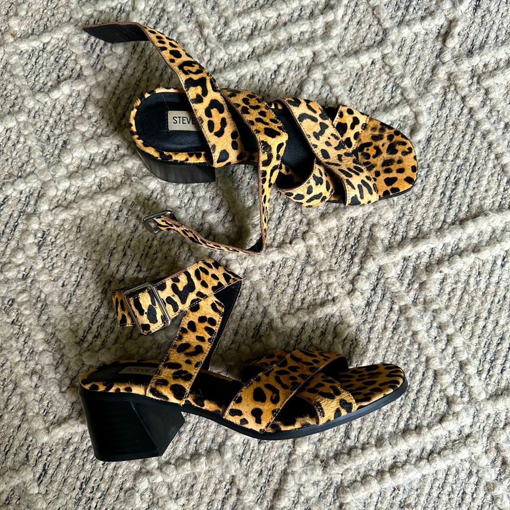 Steve Madden Leopard Ankle Wrap Heeled Sandal